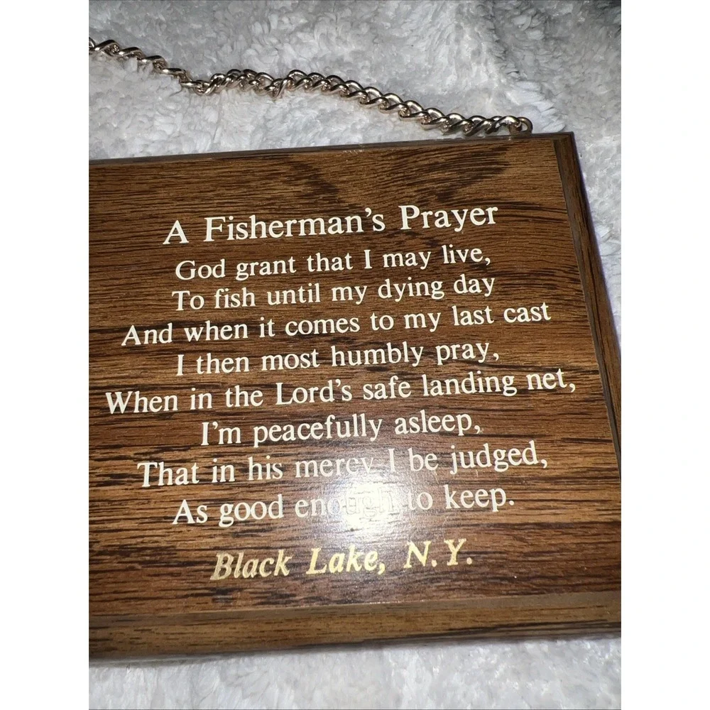 Vintage Fisherman's Prayer Wall Plaque 3d Embossed Decal Black Lake, N.Y.